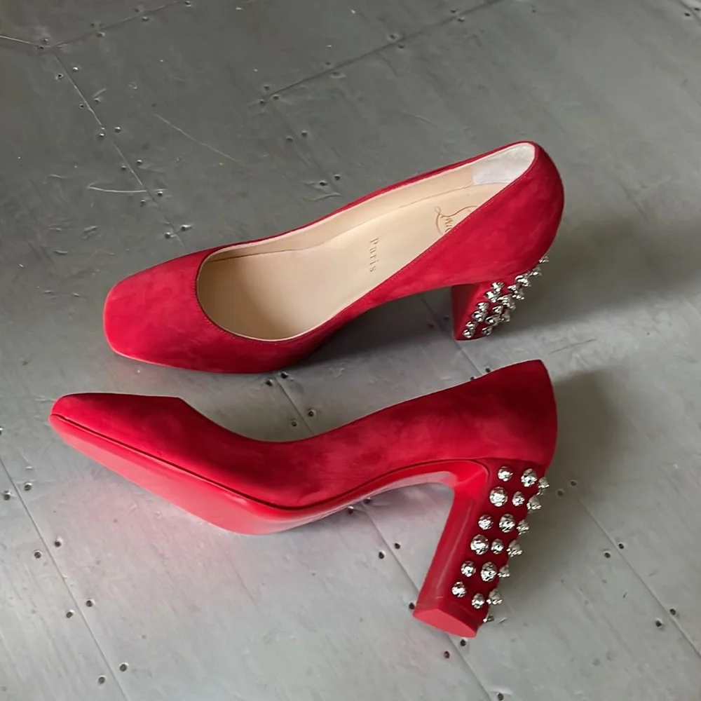 Christian louboutin Donna stud spikes loubi red silver pump 85mm sz 37